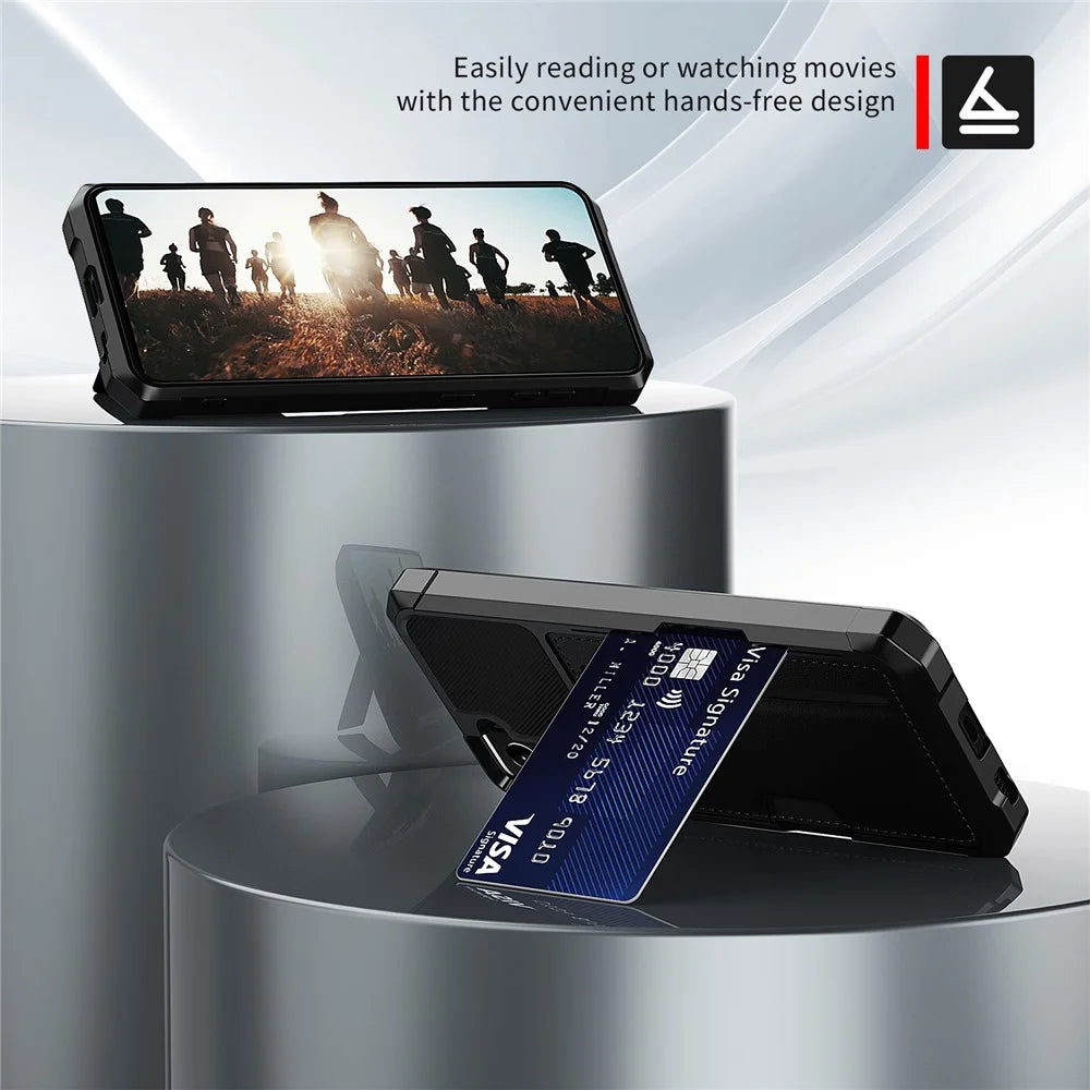 ZM02 Card Slot Design PU Leather Coated TPU Hybrid Case with Built-in Magnetic Sheet for Samsung Galaxy S21 5G/4G - Black - 3