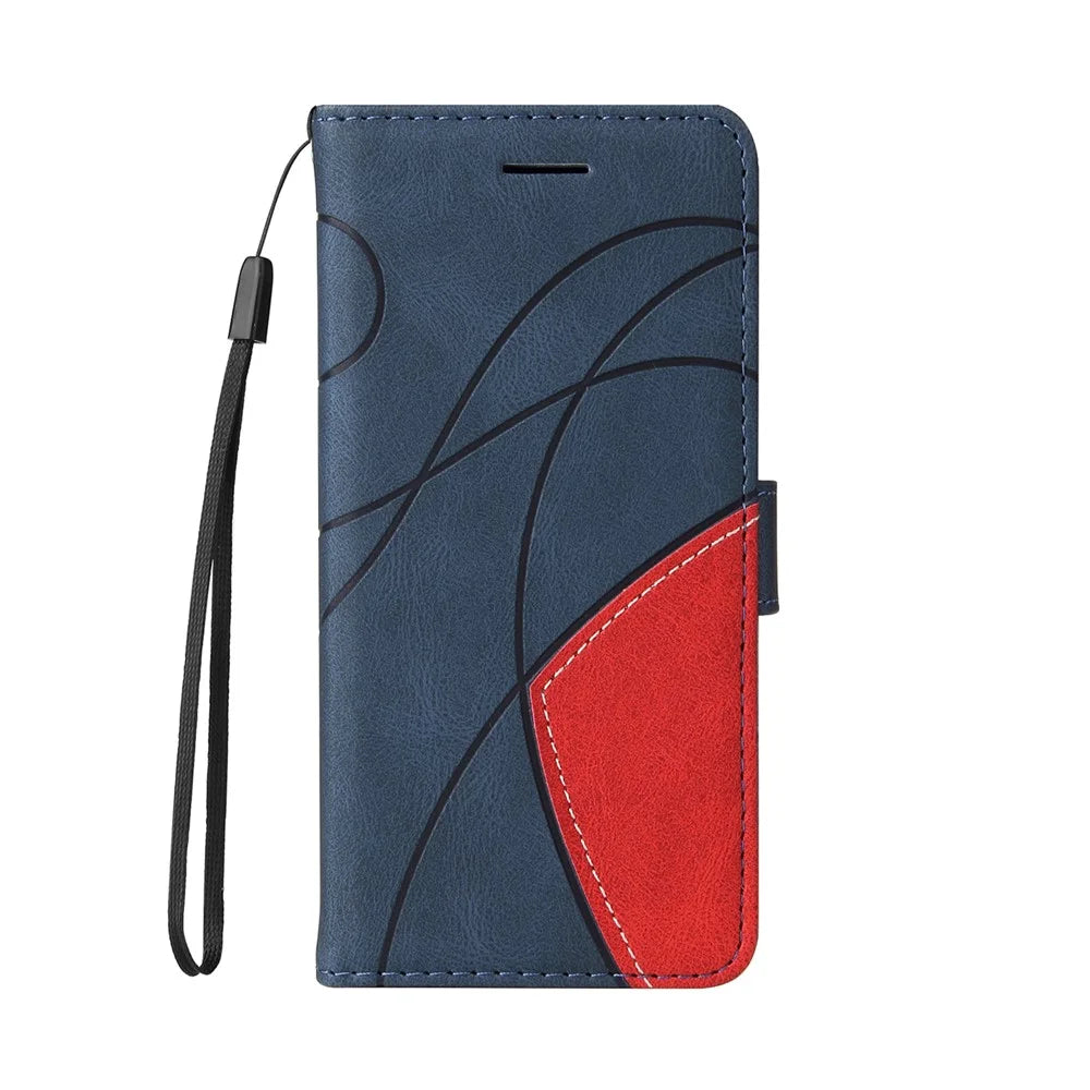 For Samsung Galaxy S10e Leather Case Wallet Stand Color Splicing Phone Cover - Blue - 2