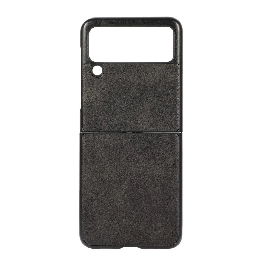 Lightweight Hybrid PU Leather Cowhide Grain Hard PC Anti-Scratch Shook-Proof Bumper Case for Samsung Galaxy Z Flip3 5G - Black - 1