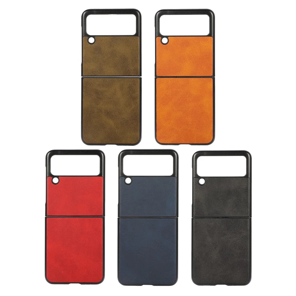 Lightweight Hybrid PU Leather Cowhide Grain Hard PC Anti-Scratch Shook-Proof Bumper Case for Samsung Galaxy Z Flip3 5G - Black - 4