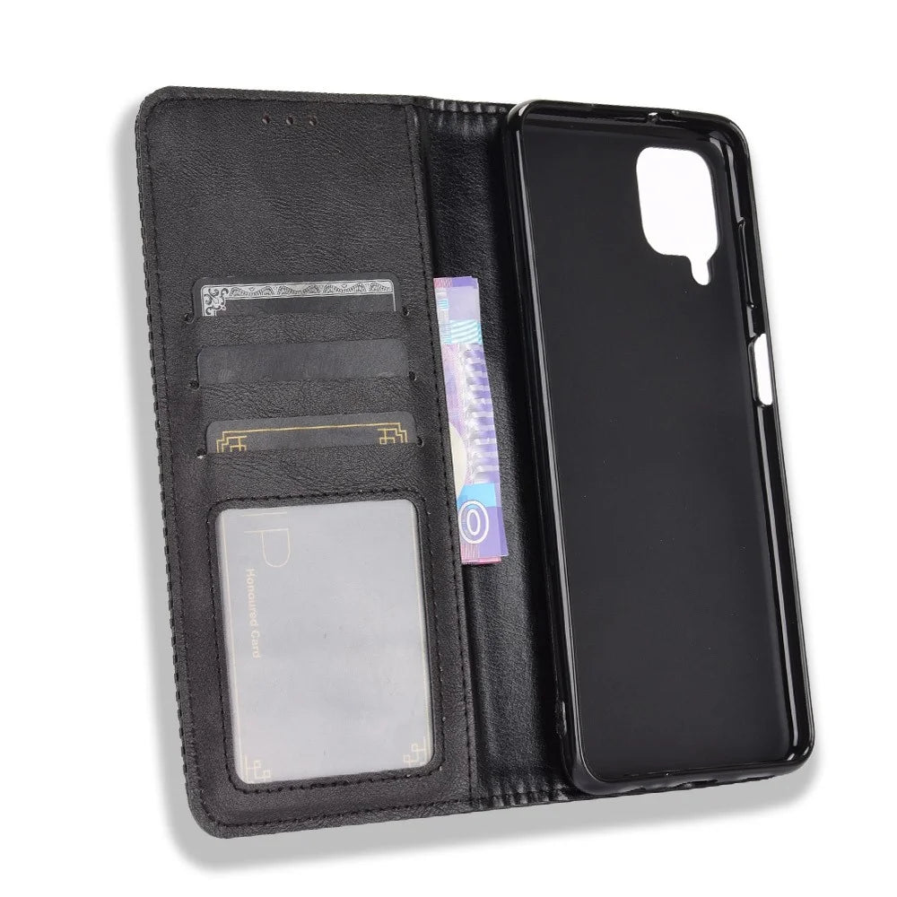 Retro Style Magnetic Closure Leather Wallet Phone Stand Case for Samsung Galaxy M32 (Global Version) - Black - 6