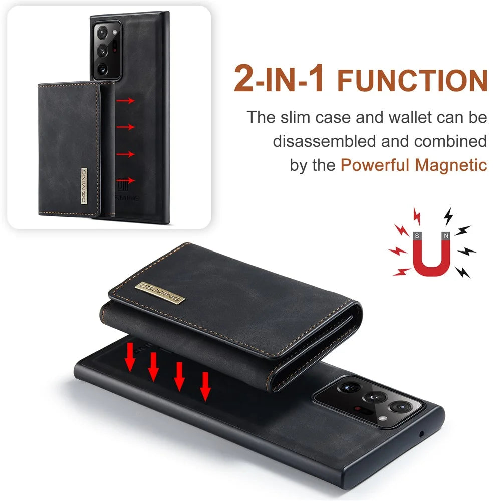 DG.MING M1 Series Kickstand Design PU Leather Coated TPU + PC Phone Case with Detachable Magnetic Wallet for Samsung Galaxy Note20 Ultra/Note20 Ultra 5G - Black - 5