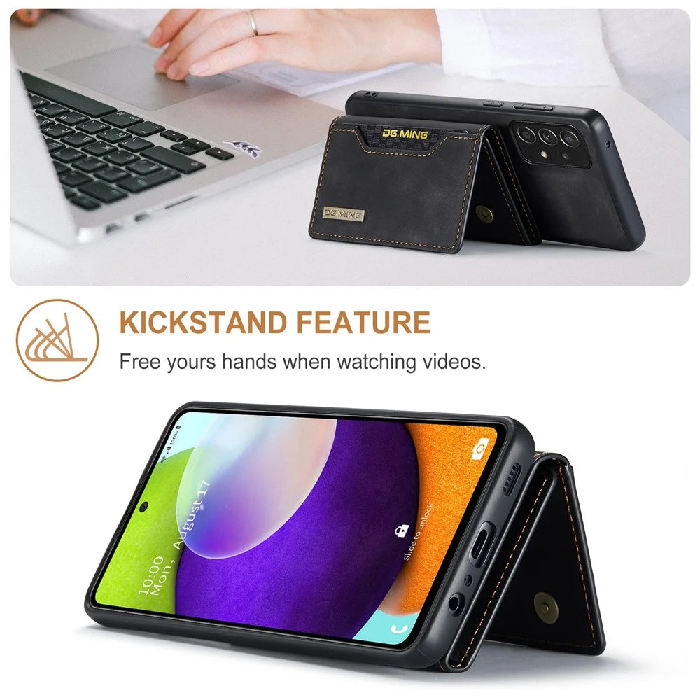 DG.MING M2 Series Anti-fall Tri-fold Wallet Magnetic Kickstand Leather Case for Samsung Galaxy A52 4G/5G / A52s 5G - Black - 2