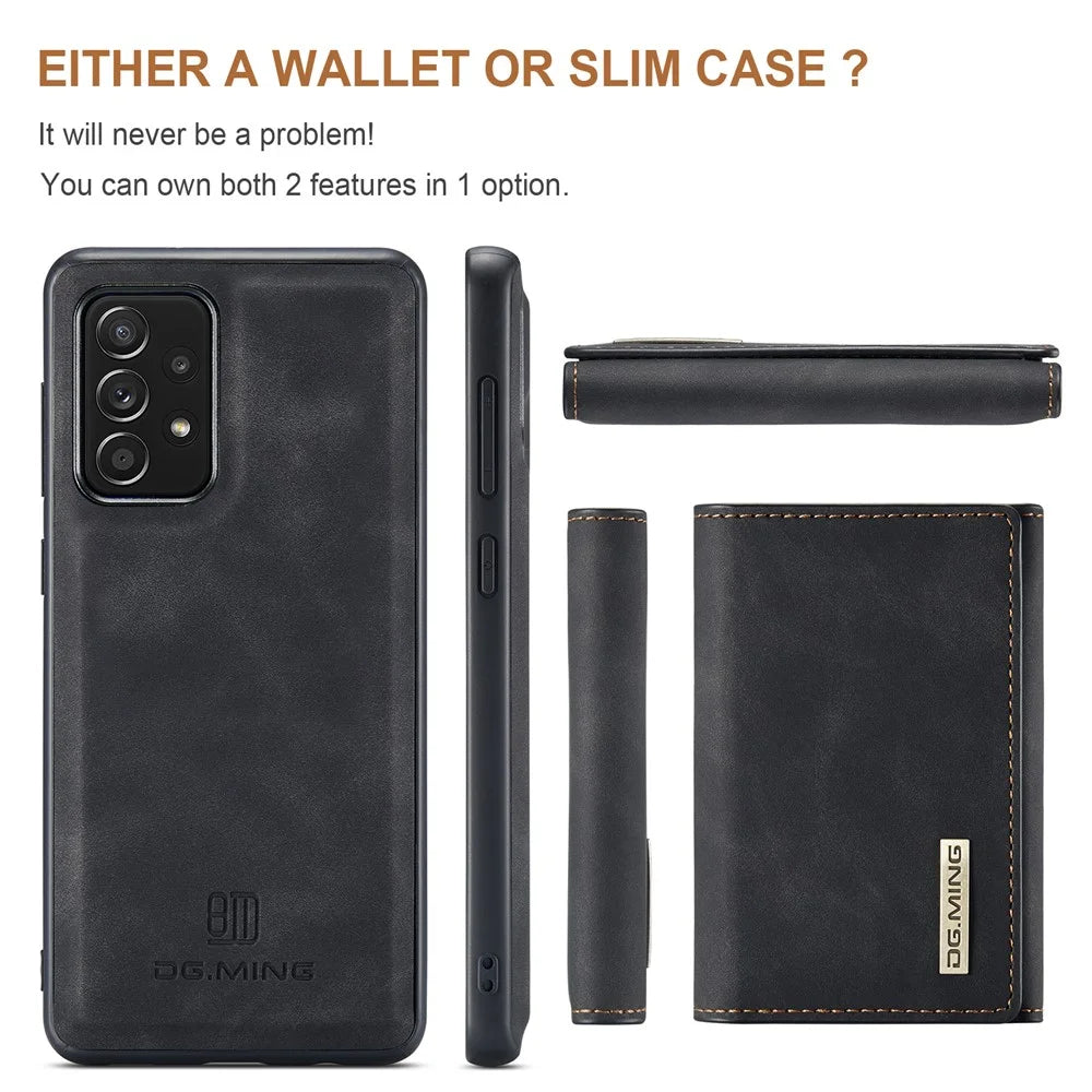 DG.MING M1 Series Anti-fall Kickstand Design Phone Case with Detachable Magnetic Wallet for Samsung Galaxy A52 4G/5G / A52s 5G - Black - 3