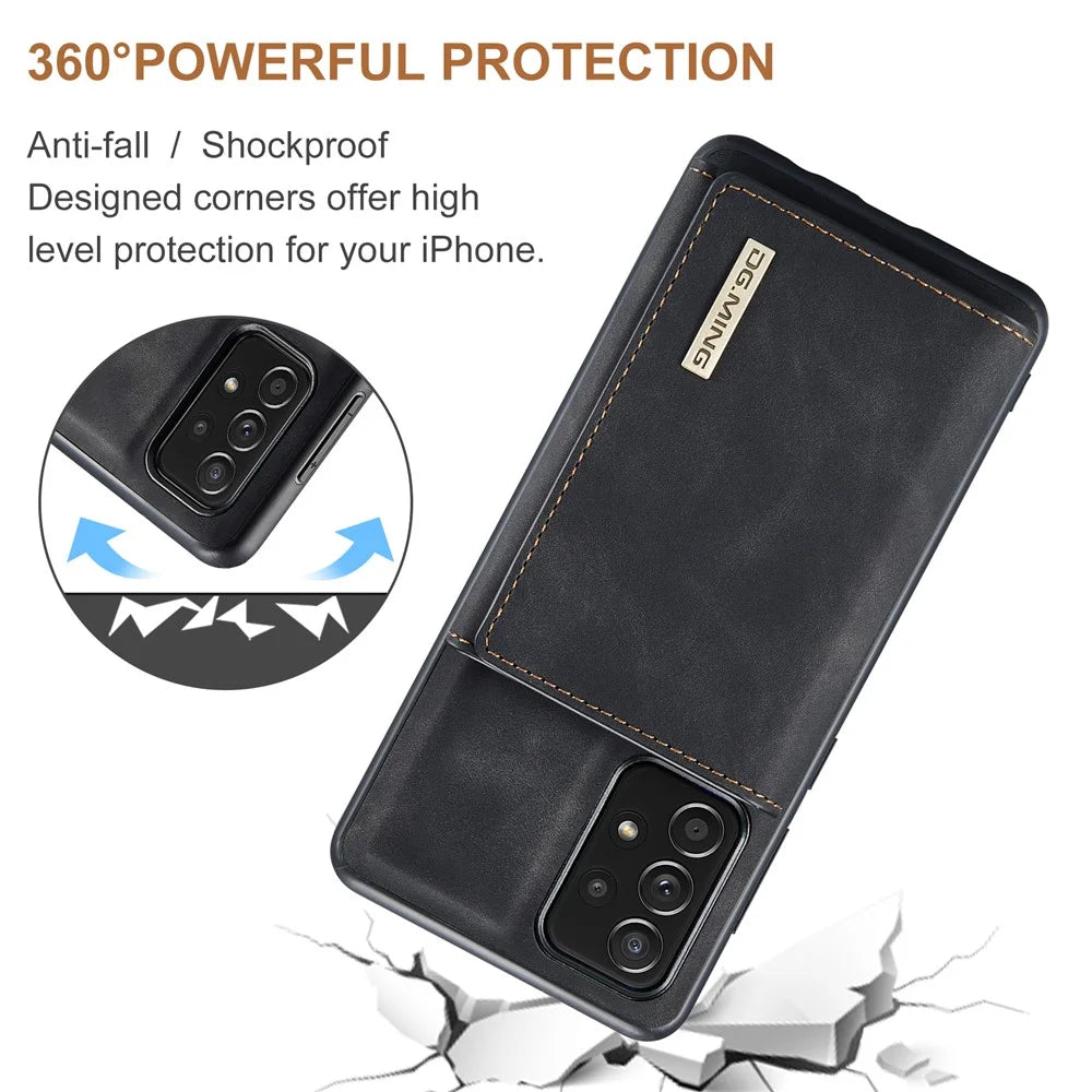 DG.MING M1 Series Anti-fall Kickstand Design Phone Case with Detachable Magnetic Wallet for Samsung Galaxy A52 4G/5G / A52s 5G - Black - 4