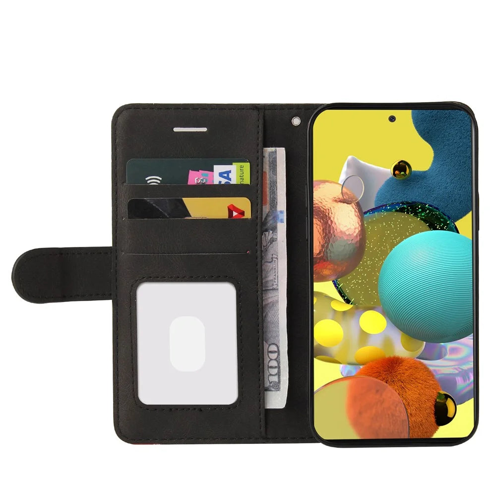 For Samsung Galaxy A51 4G SM-A515 Leather Case Wallet Stand Color Splicing Phone Cover - Black - 4