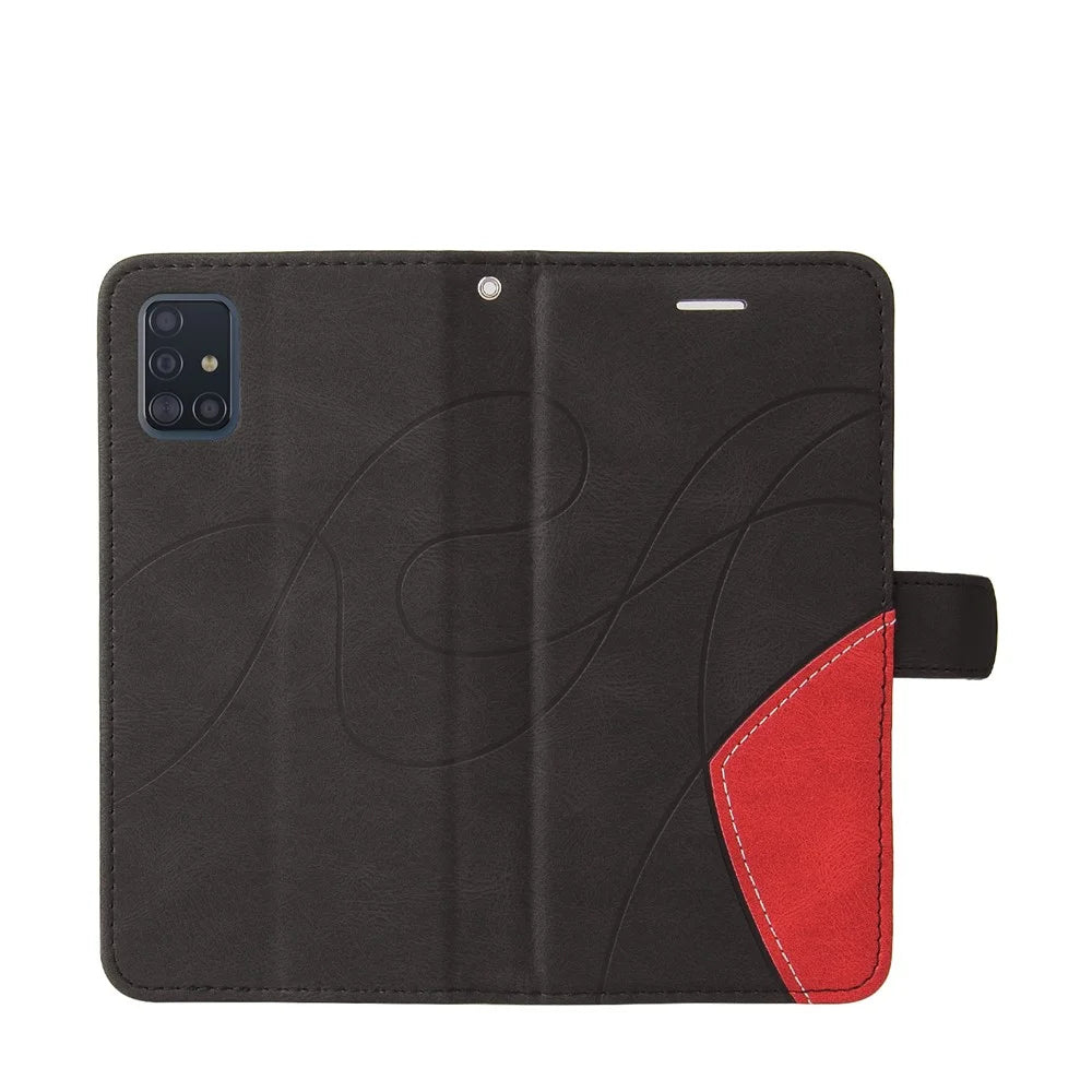 For Samsung Galaxy A51 4G SM-A515 Leather Case Wallet Stand Color Splicing Phone Cover - Black - 6