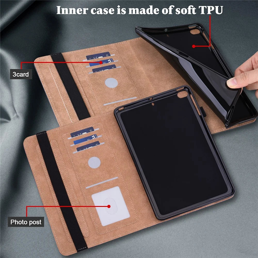 Drop-Proof Stitching Line Design Leather Tablet Stand Cover with Card Holder for Samsung Galaxy Tab A7 10.4 (2022) / (2020) - Black - 3