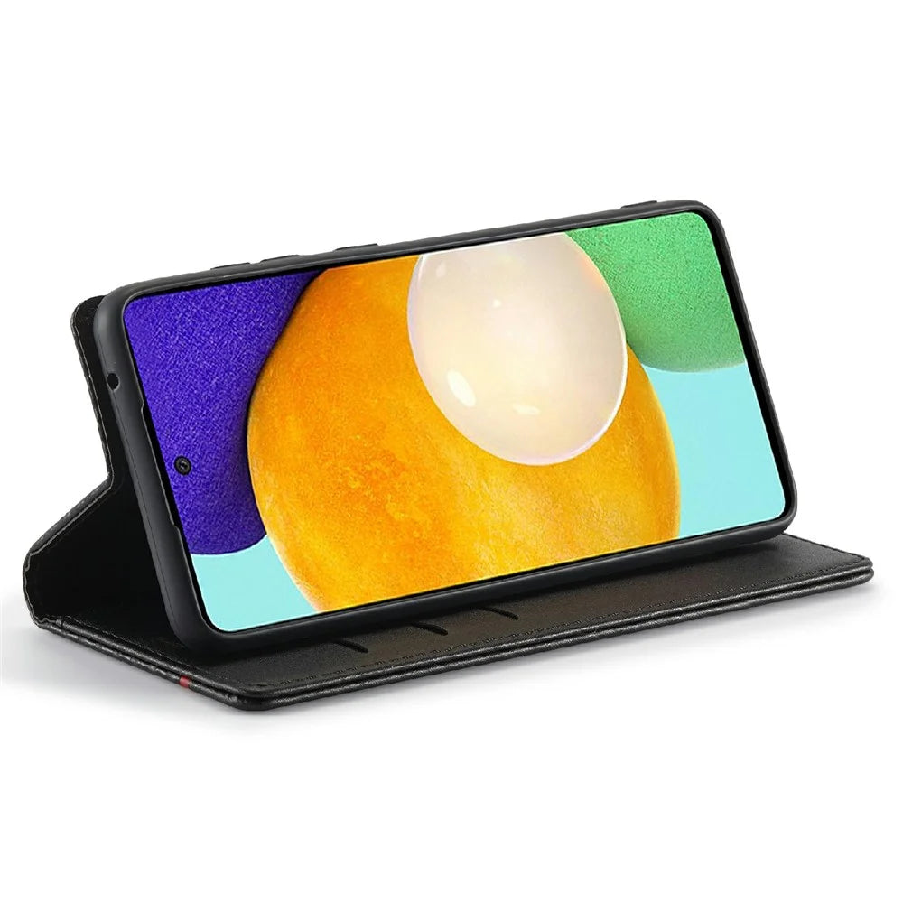 LC.IMEEKE Leather Case Carbon Fiber Pattern Phone Case with Stand Wallet Design for Samsung Galaxy A72 4G/5G - Style 1 - 4