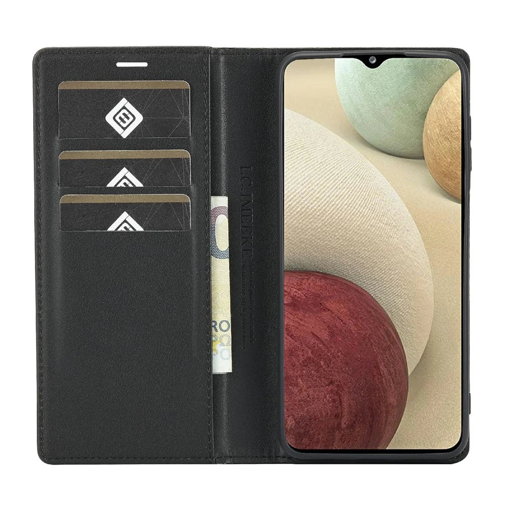 LC.IMEEKE Leather Case Carbon Fiber Pattern Phone Cover with Wallet Stand for Samsung Galaxy A22 5G (EU Version) - Style 1 - 4