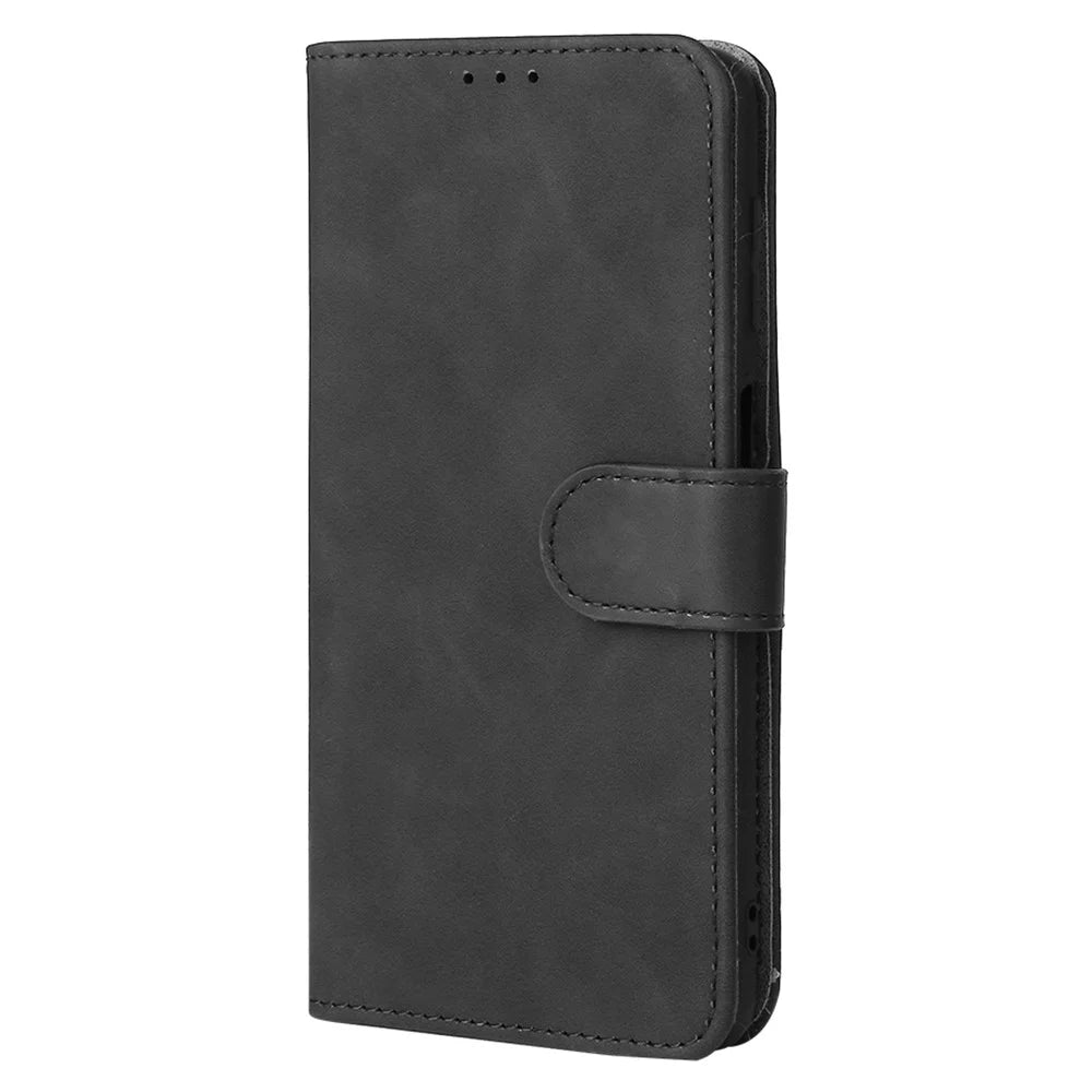Skin-Feeling Folio Flip Leather Phone Case Cover with Stand Wallet for Samsung Galaxy M32 (Global Version) - Black - 3