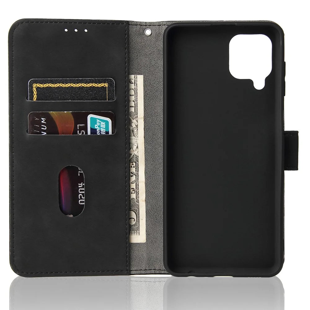 Skin-Feeling Folio Flip Leather Phone Case Cover with Stand Wallet for Samsung Galaxy M32 (Global Version) - Black - 7