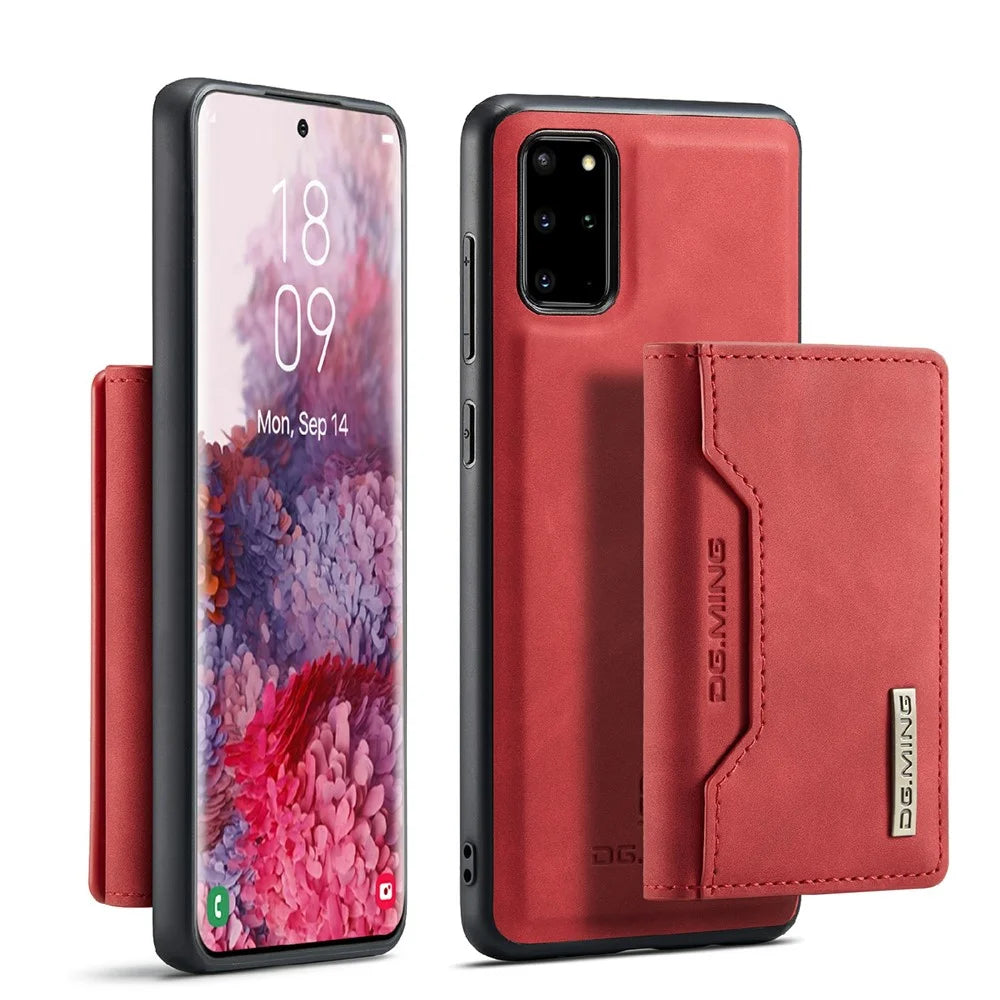 DG.MING M2 Series Anti-drop Magnetic Wallet Design with Kickstand  Leather Coated Hybrid Case for Samsung Galaxy S20 Plus - Red - 1