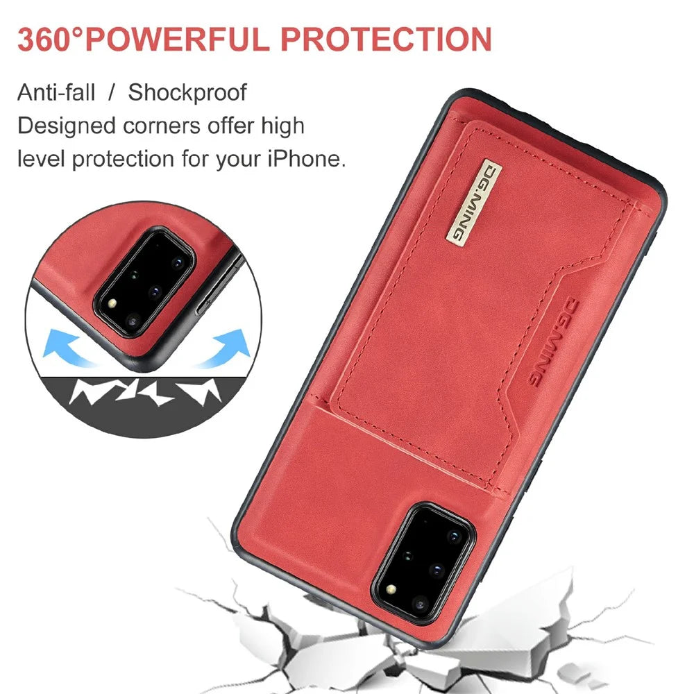 DG.MING M2 Series Anti-drop Magnetic Wallet Design with Kickstand  Leather Coated Hybrid Case for Samsung Galaxy S20 Plus - Red - 3