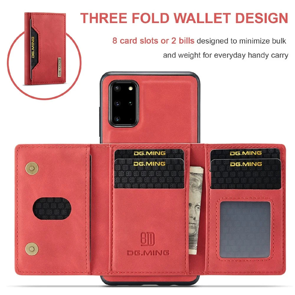 DG.MING M2 Series Anti-drop Magnetic Wallet Design with Kickstand  Leather Coated Hybrid Case for Samsung Galaxy S20 Plus - Red - 5