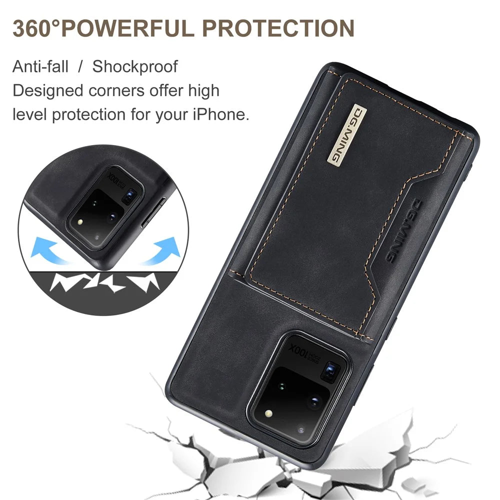 DG.MING M2 Series Tri-Fold Wallet Kickstand Design Magnetic Detachable Wireless Charging Hybrid Case for Samsung Galaxy S20 Ultra - Black - 4