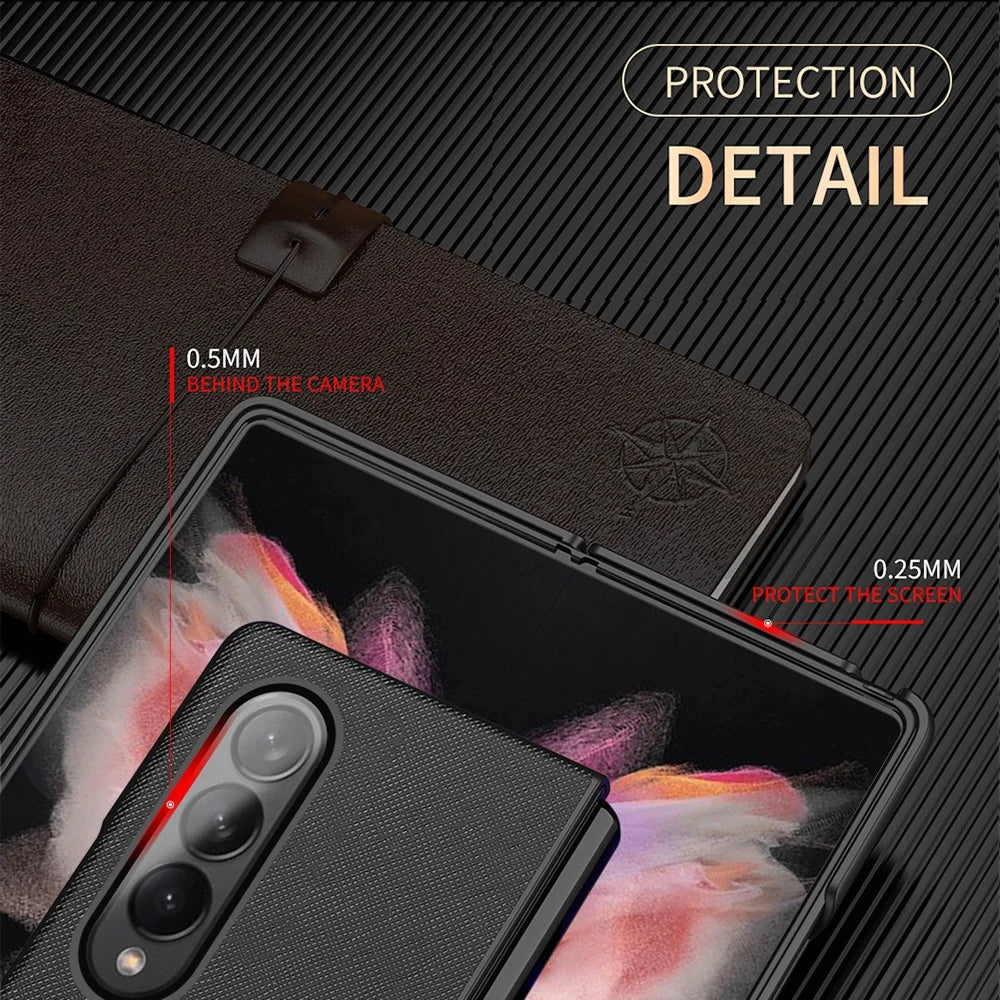 Cross Texture Leather Coated Hard PC Phone Case Shell for Samsung Galaxy Z Fold3 5G - Blue - 5