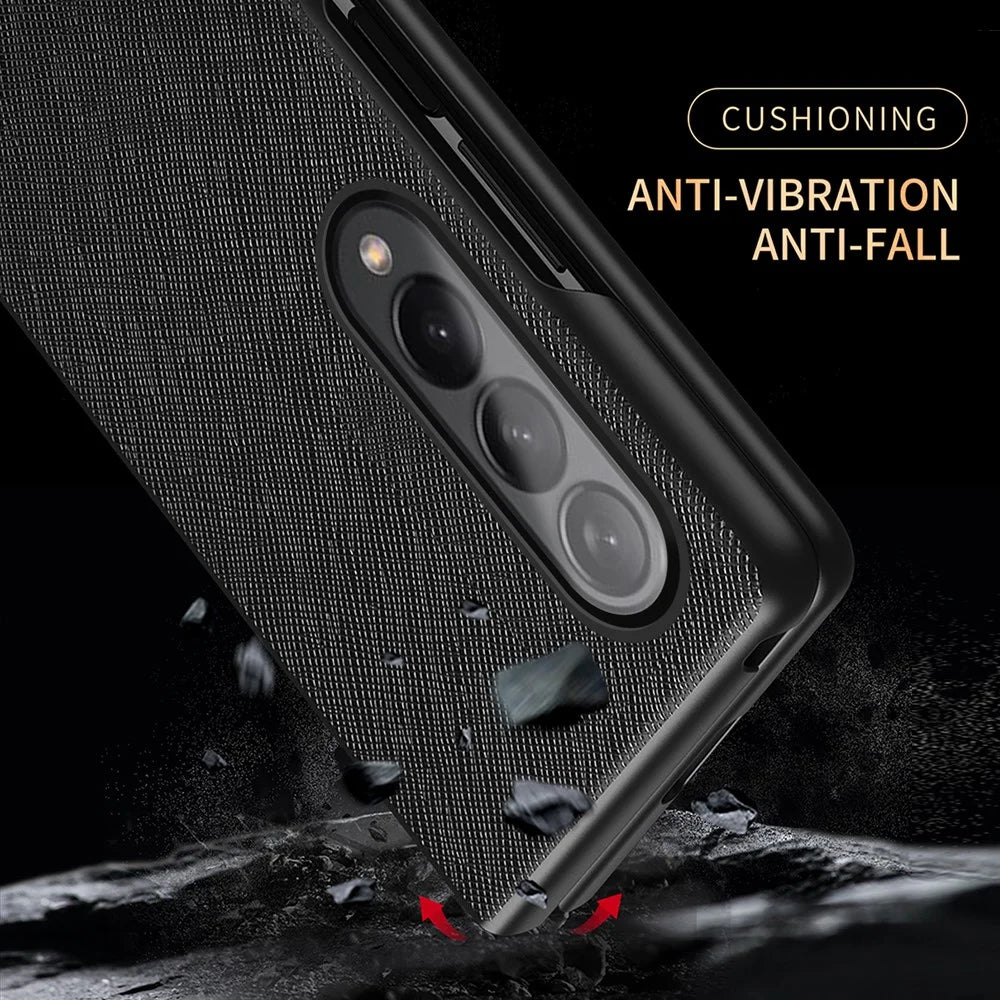 Cross Texture Leather Coated Hard PC Phone Case Shell for Samsung Galaxy Z Fold3 5G - Blue - 6