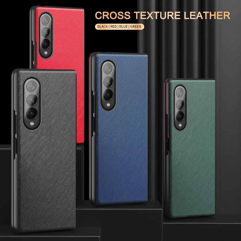 Cross Texture Leather Coated Hard PC Phone Case Shell for Samsung Galaxy Z Fold3 5G - Blue - 7