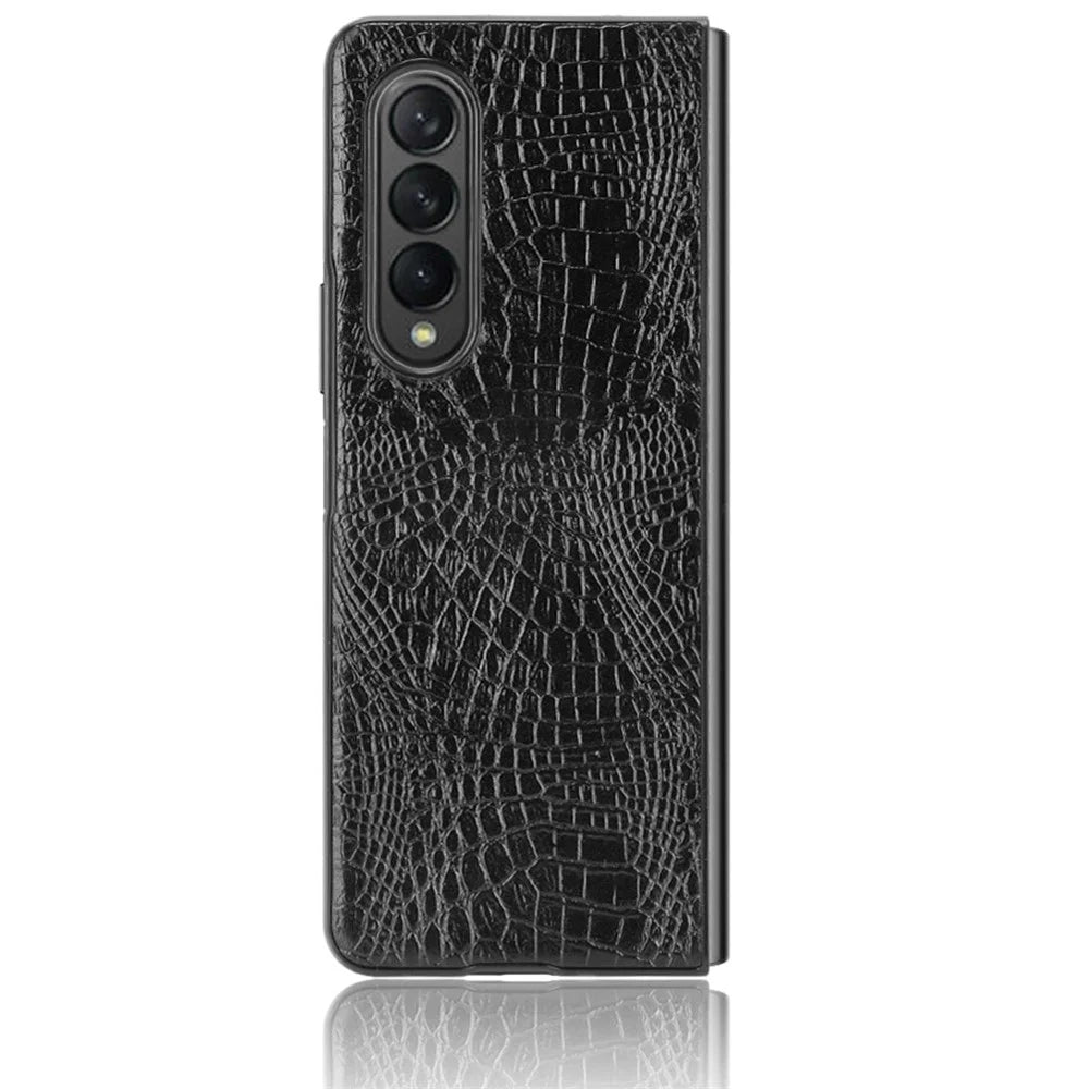 Premium Crocodile Texture PU Leather Coated Hard PC Back Cover Protective Cell Phone Case for Samsung Galaxy Z Fold3 5G - Black - 2