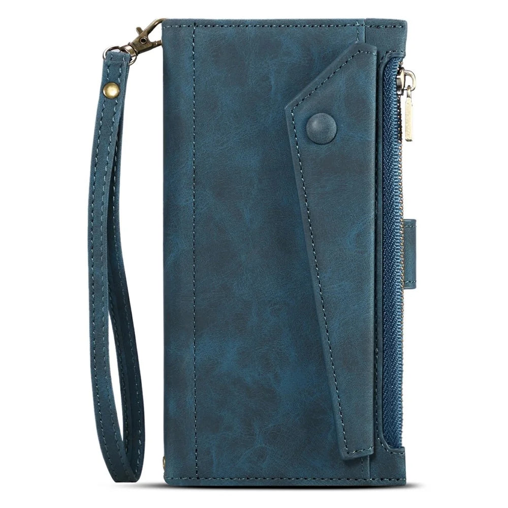 All-round Protection Magnetic Clasp Zippered Wallet Strap Slots Case Phone Case with Stand for Samsung Galaxy A52 4G/A52 5G/A52s 5G - Blue - 2