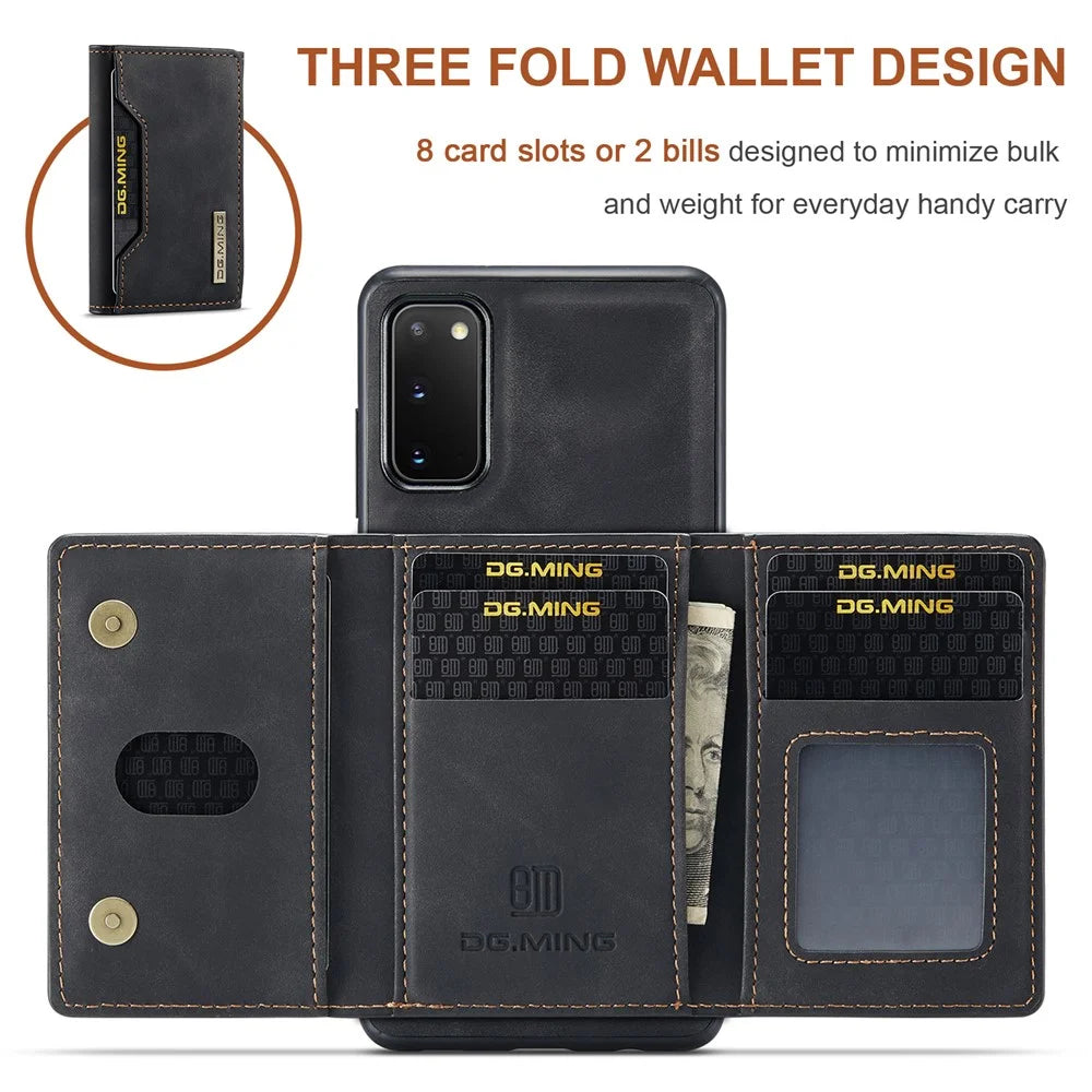 DG.MING M2 Series Wireless Charging Detachable Wallet 2-in-1 Shockproof Hybrid Phone Cover Shell with Horizontal-Viewing Kickstand for Samsung Galaxy S20 4G/S20 5G - Black - 7