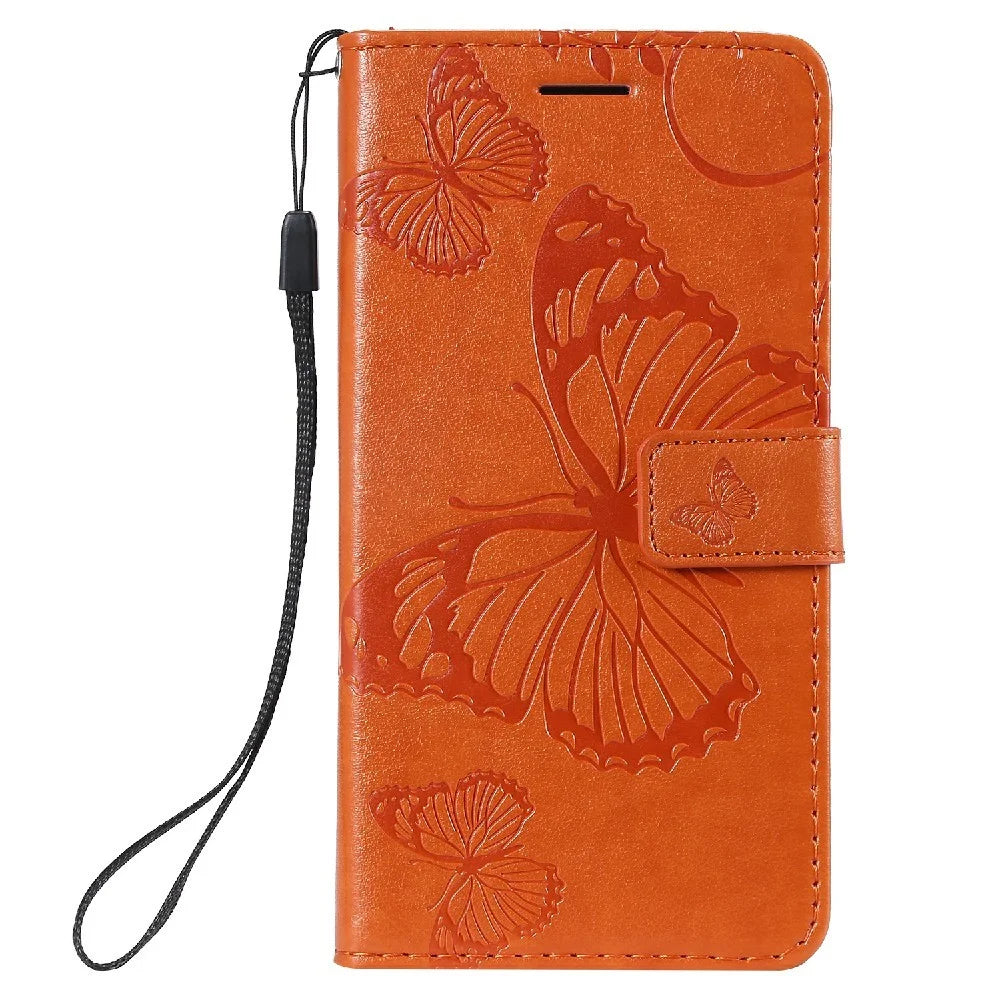 For Samsung Galaxy A20e / A202 Wallet Case Floral Butterfly Imprinted Leather Phone Cover Stand - Orange - 2
