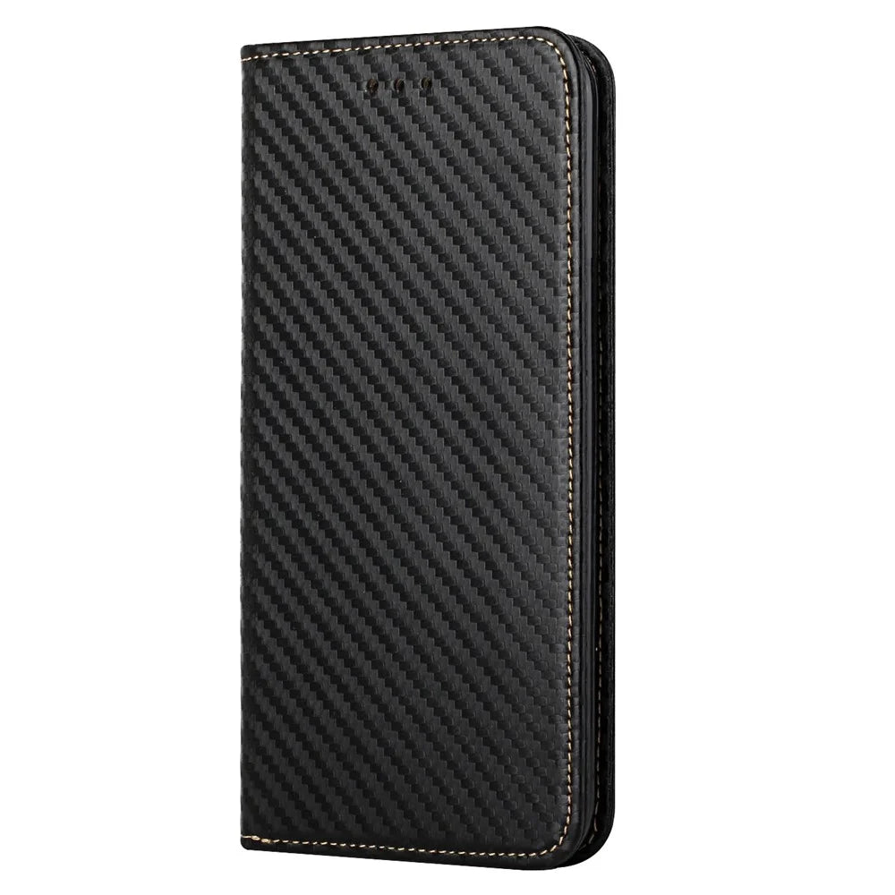 Full Protection Magnetic Clasp Carbon Fiber Texture Leather Wallet Stand Case Shell for Samsung Galaxy A32 4G - Black - 7