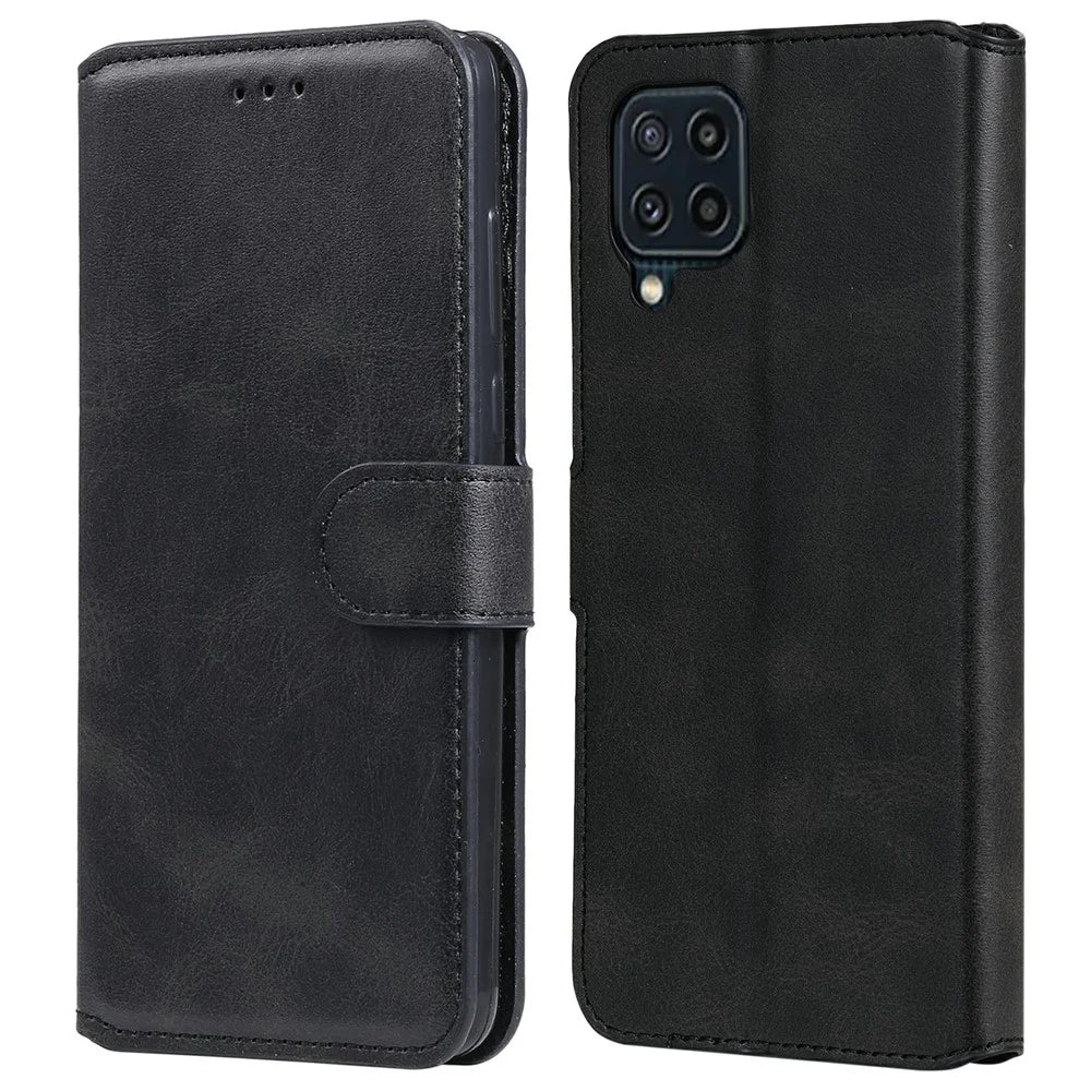 Classic Style Book-Style Flip Wallet Stand Design Leather Phone Case for Samsung Galaxy M32 (Global Version) - Black - 1