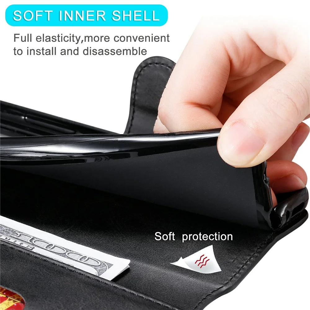 Classic Style Book-Style Flip Wallet Stand Design Leather Phone Case for Samsung Galaxy M32 (Global Version) - Black - 3