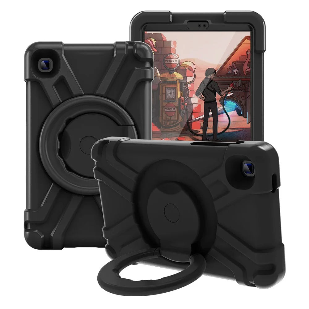 360° Swivel Kickstand Protective Hybrid Case Tablet Cover for Samsung Galaxy Tab A7 Lite 8.7-inch - All Black - 1