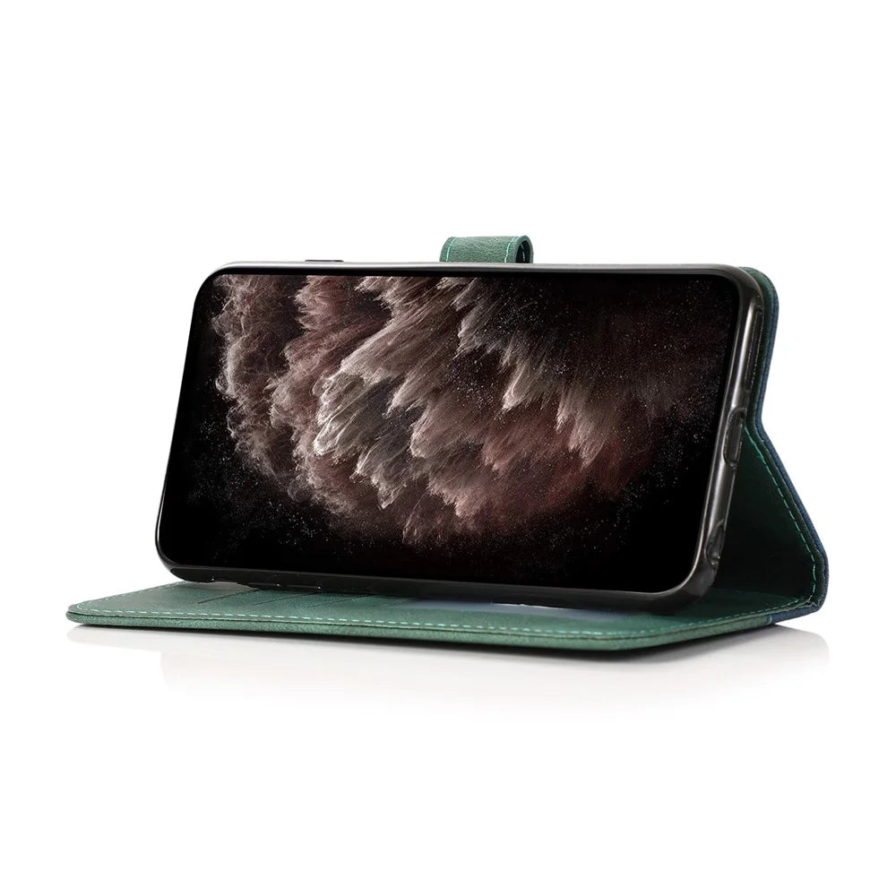 Color Splicing Leather Wallet Stand Mobile Phone Protection Cover Shell with Lanyard for Samsung Galaxy S10e - Blue/Green - 5