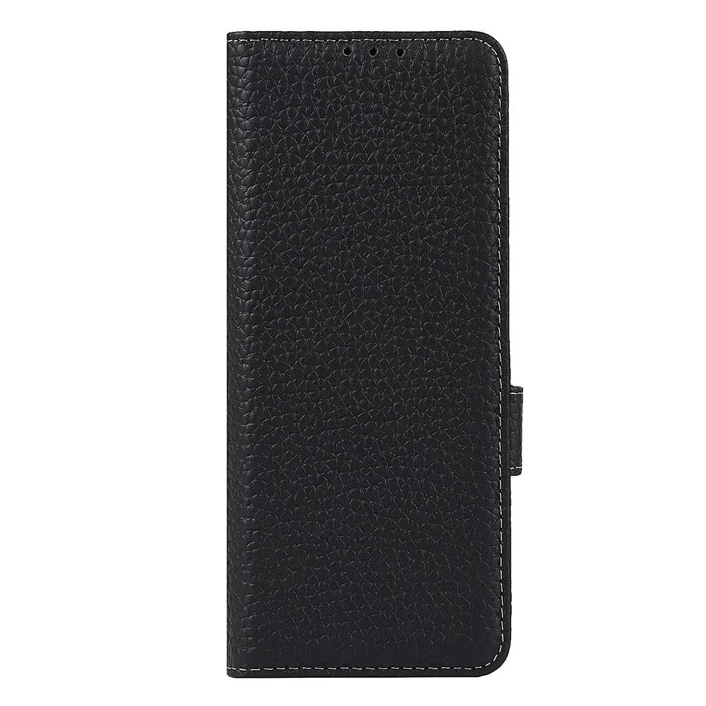 For Samsung Galaxy Z Fold3 5G Litchi Texture Genuine Leather Dual Magnetic Clasp Wallet Stand Phone Case Cover with Pen Slot - Black - 4