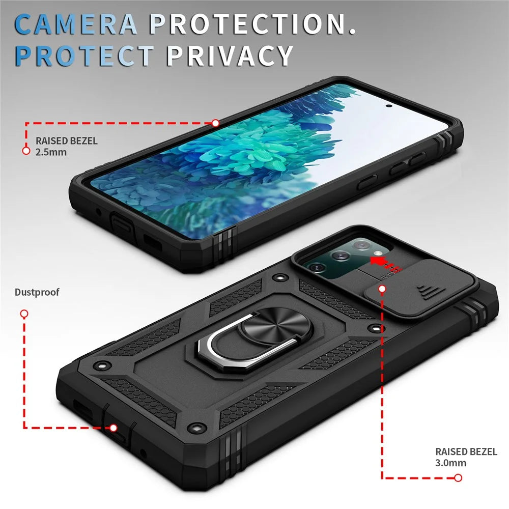 Camera Slider Design 3-in-1 TPU + PC + Metal Phone Cover Case for Samsung Galaxy S20 FE 2022/S20 FE 4G/S20 FE 5G/S20 Lite - Black - 4