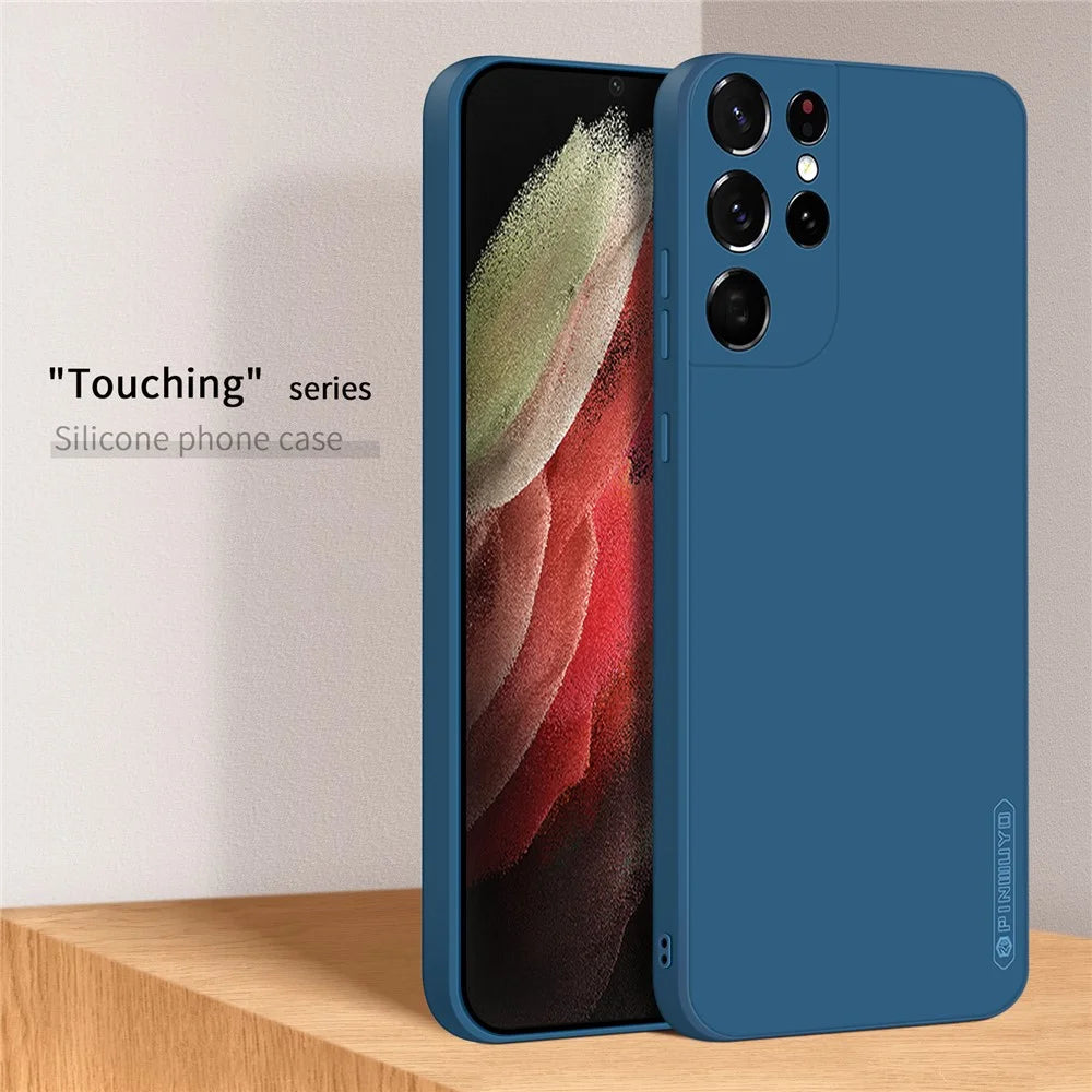 PINWUYO Phone Case for Samsung Galaxy S21 Ultra 5G, Silicone Precise Cutouts Protective Cover - Blue - 2