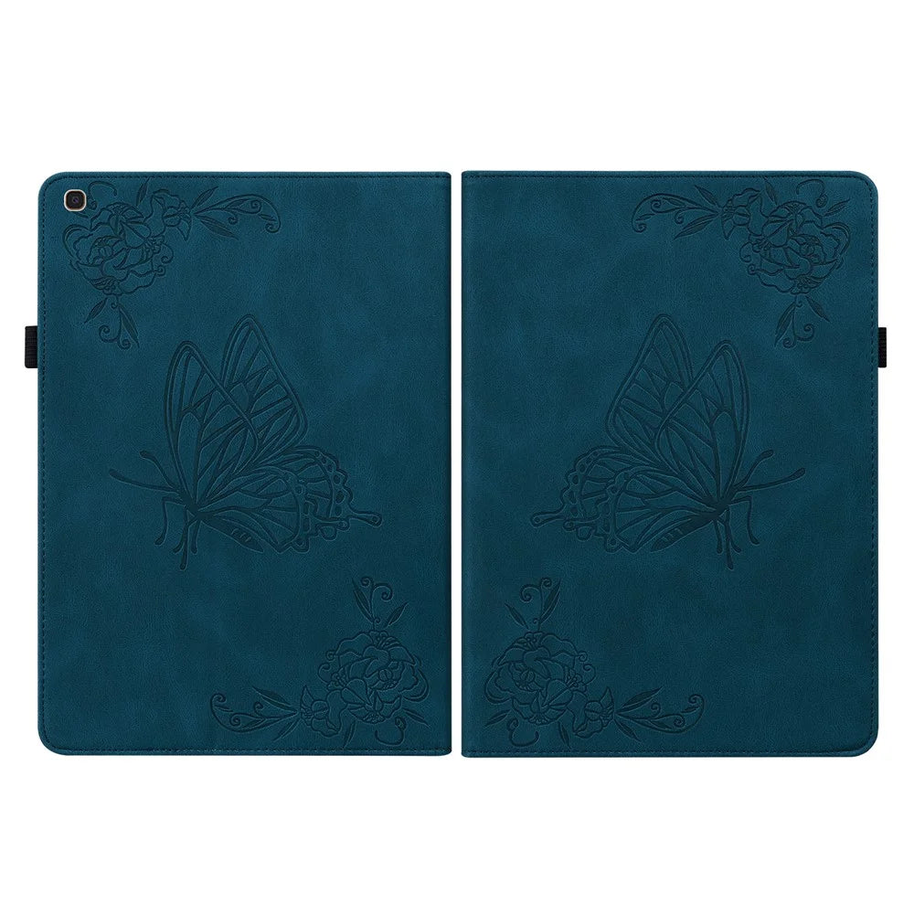 Tablet Case with Imprinted Butterfly Flower Pattern Shockproof PU Leather Stand Cards Slot Cover for Samsung Galaxy Tab A 10.1 (2019) T510 T515 - Blue - 2