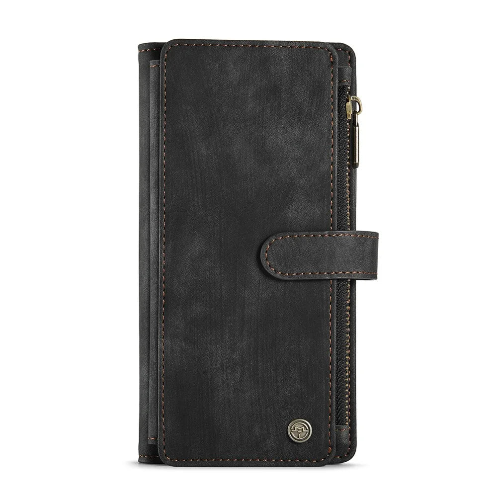 For Samsung Galaxy S10 Plus Phone Cases with Strap CASEME C30 Zipper Multiple Card Holder PU Leather Cover - Black - 2