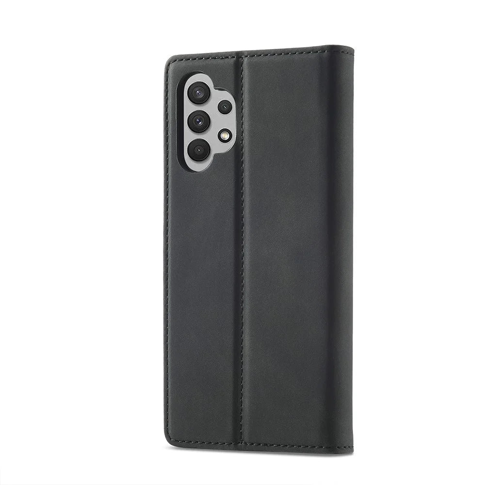 LC.IMEEKE Leather Well-Protected Anti-Fall Wallet Design Strong Magnetic Phone Shell Case with Stand for Samsung Galaxy A32 5G / M32 5G - Black - 2
