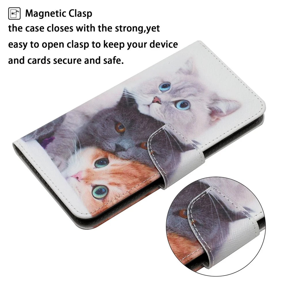 Cross Texture Pattern Printing PU Leather Protective Phone Cover Case with Stand Wallet for Samsung Galaxy A12 - Three Cats - 2