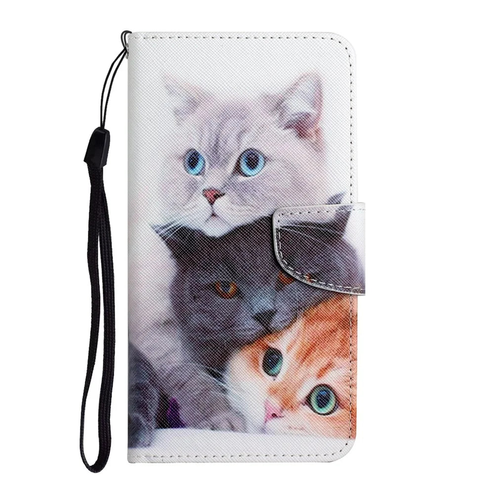 Pattern Printing Shockproof Wallet Stand Leather Phone Case Shell with Strap for Samsung Galaxy A52 4G/5G/A52s 5G - Three Cats - 2