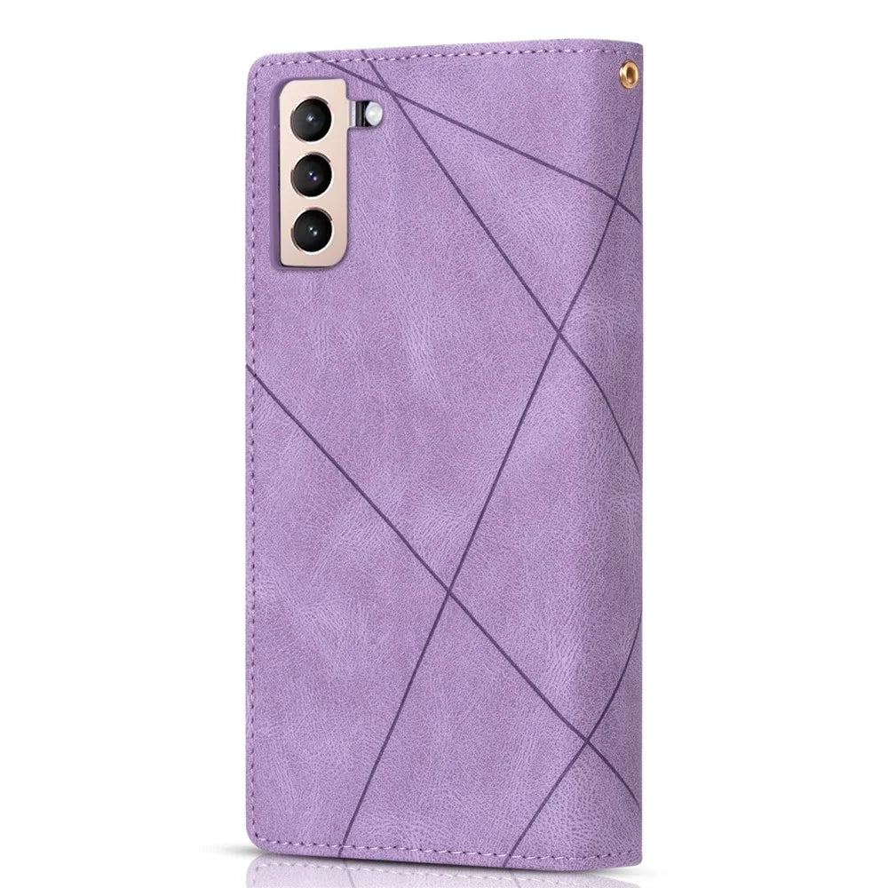 Splicing Design Leather Phone Case Wallet Stand Protective Cover for Samsung Galaxy S21 FE 5G / S21 Fan Edition - Purple - 3
