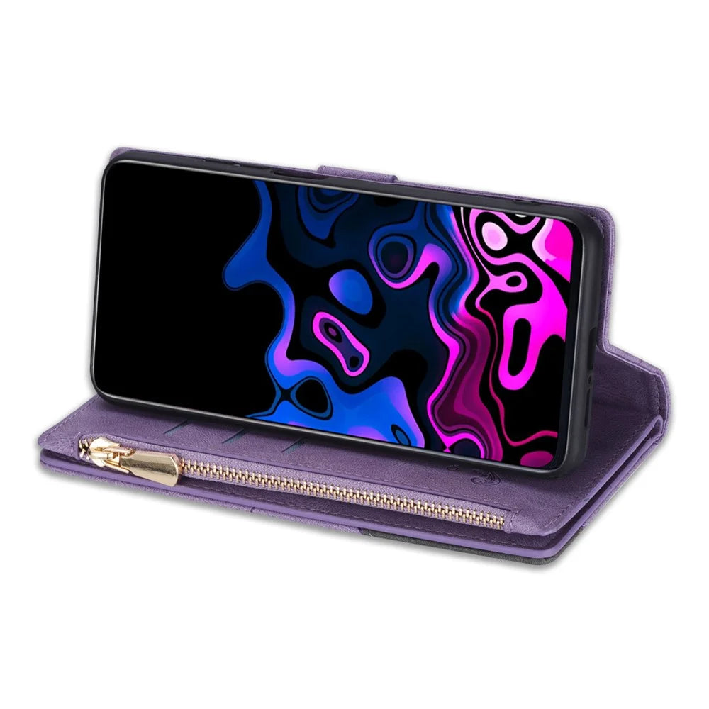 Splicing Design Leather Phone Case Wallet Stand Protective Cover for Samsung Galaxy S21 FE 5G / S21 Fan Edition - Purple - 5