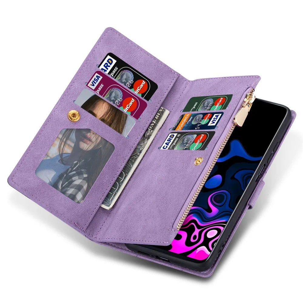 Splicing Design Leather Phone Case Wallet Stand Protective Cover for Samsung Galaxy S21 FE 5G / S21 Fan Edition - Purple - 7