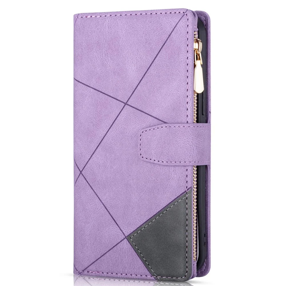 Scratch Resistant Splicing Design Leather Phone Case Wallet Stand Protective Cover for Samsung Galaxy A22 5G (EU Version) - Purple - 2
