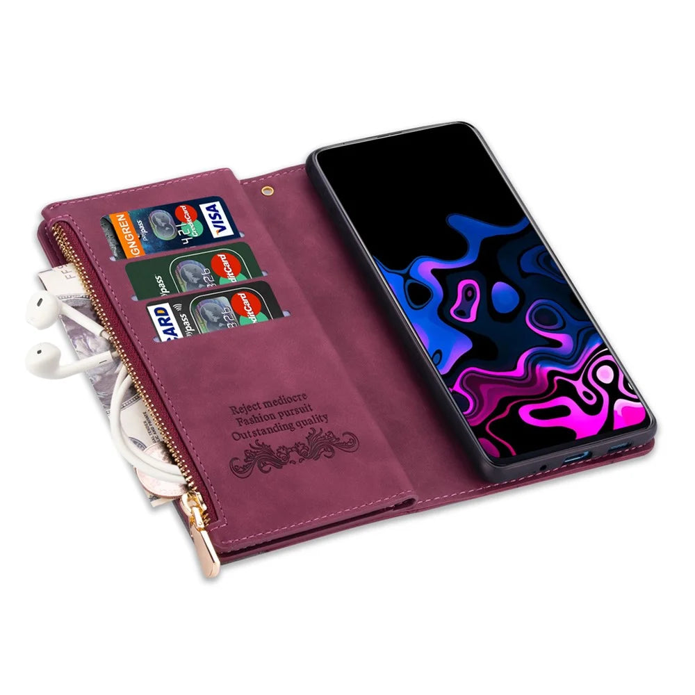 Anti-Drop Stylish Lines Splicing Wallet Design Leather Phone Cover Case with Stand for Samsung Galaxy A21s - Red - 7