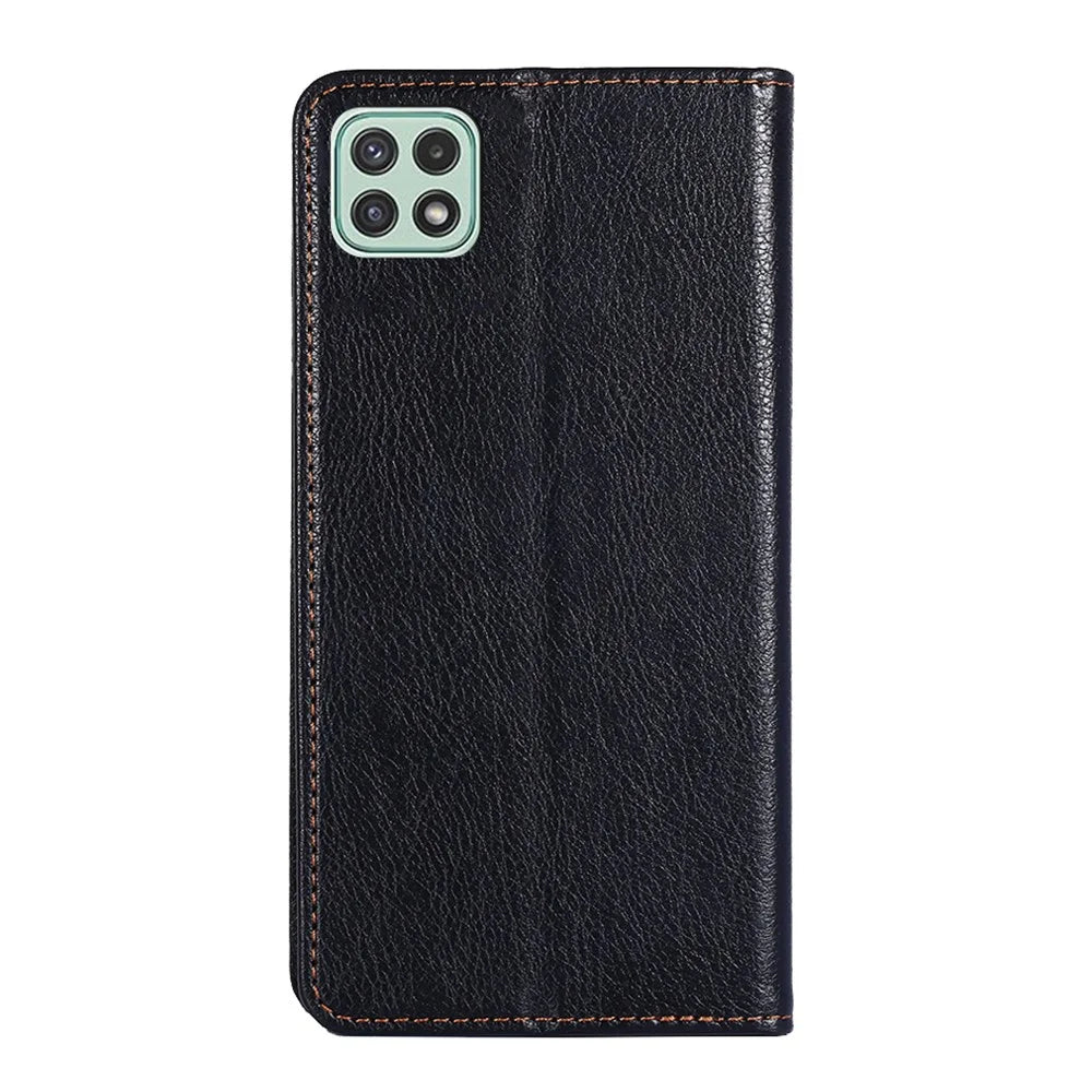Wallet Stand Design Magnetic Auto-absorbed Leather Phone Cover Shell for Samsung Galaxy A22 5G (EU Version) - Black - 3