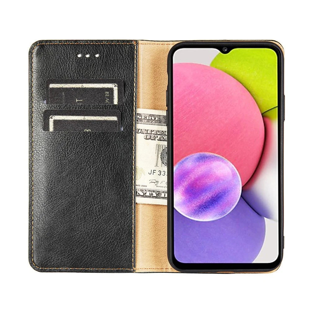 Wallet Stand Design Magnetic Auto-absorbed Leather Phone Cover Shell for Samsung Galaxy A22 5G (EU Version) - Black - 4