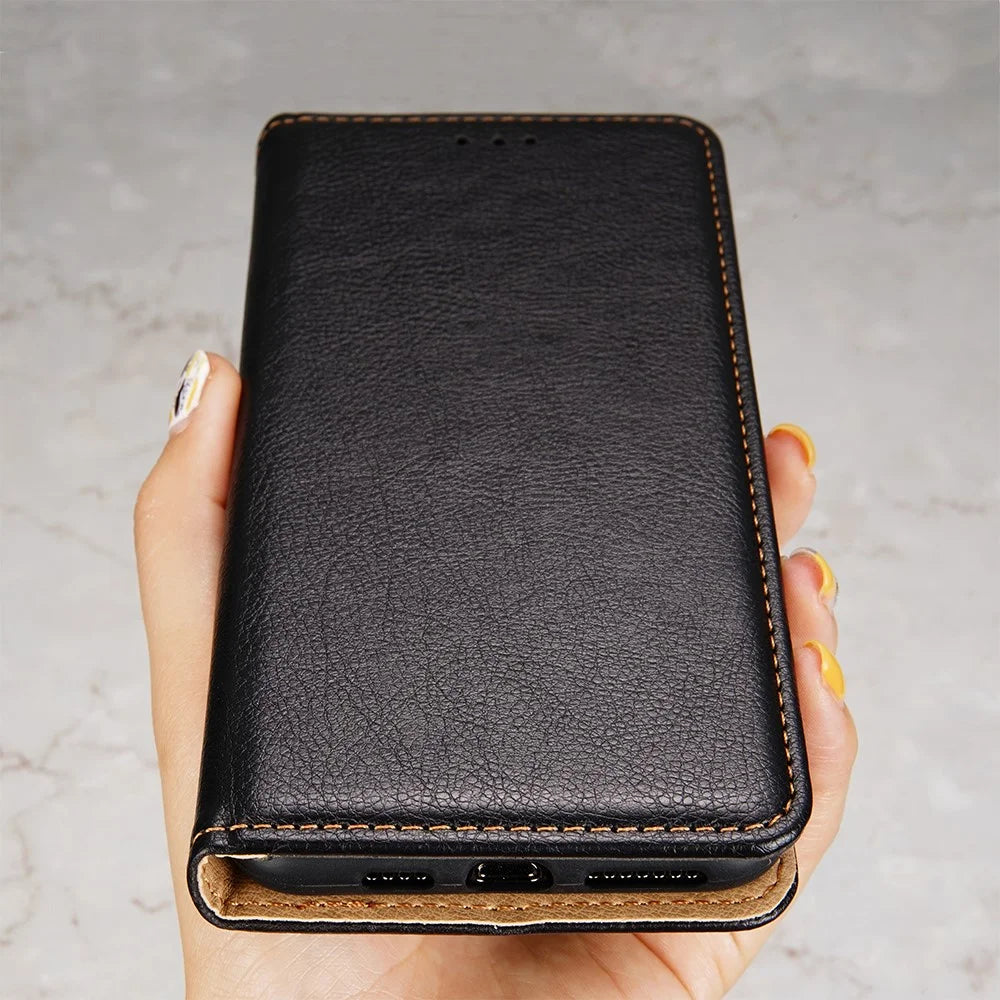 Wallet Stand Design Magnetic Auto-absorbed Leather Phone Cover Shell for Samsung Galaxy A22 5G (EU Version) - Black - 6