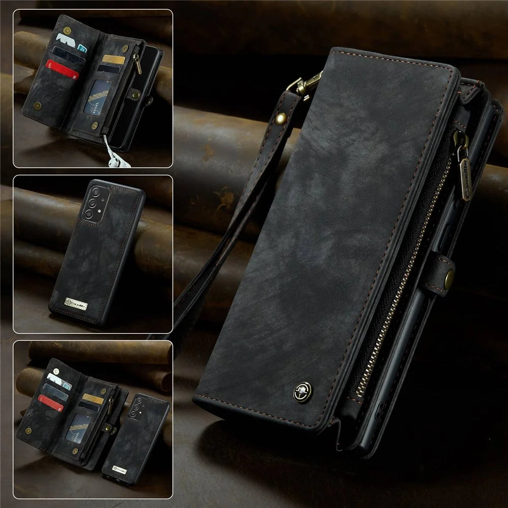 CASEME 008 Series Scratch Resistant Shock-Absorbed Detachable 2-in-1 Multi-Function TPU + PU Leather Phone Wallet Stand Shell for Samsung Galaxy A32 5G / M32 5G - Black - 1