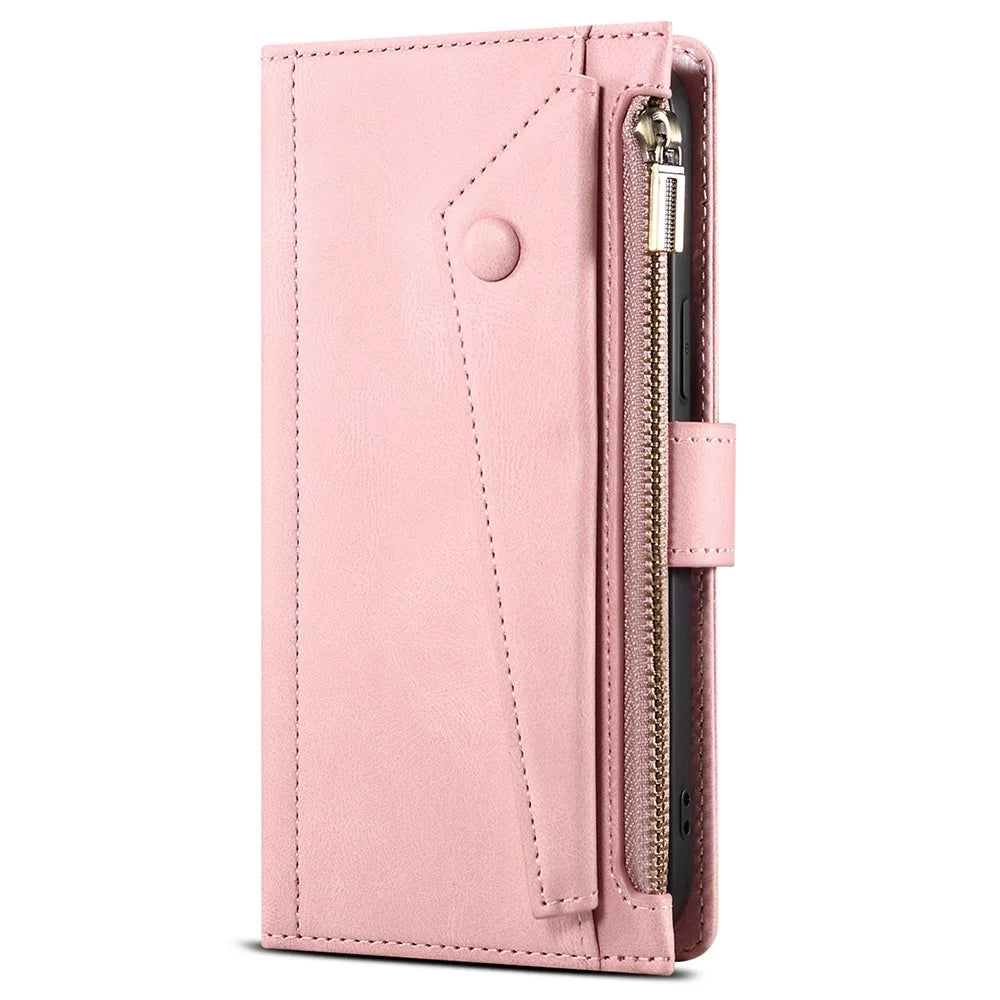 Wallet Phone Cover Protective Zippered Pocket with Strap Card Slots Multifunctional Case Phone Case with Stand for Samsung Galaxy A42 5G - Pink - 2